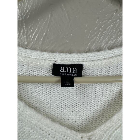 ANA A New Approach Sweater Off White Ivory V Neck Womens Size Large - Picture 2 of 6